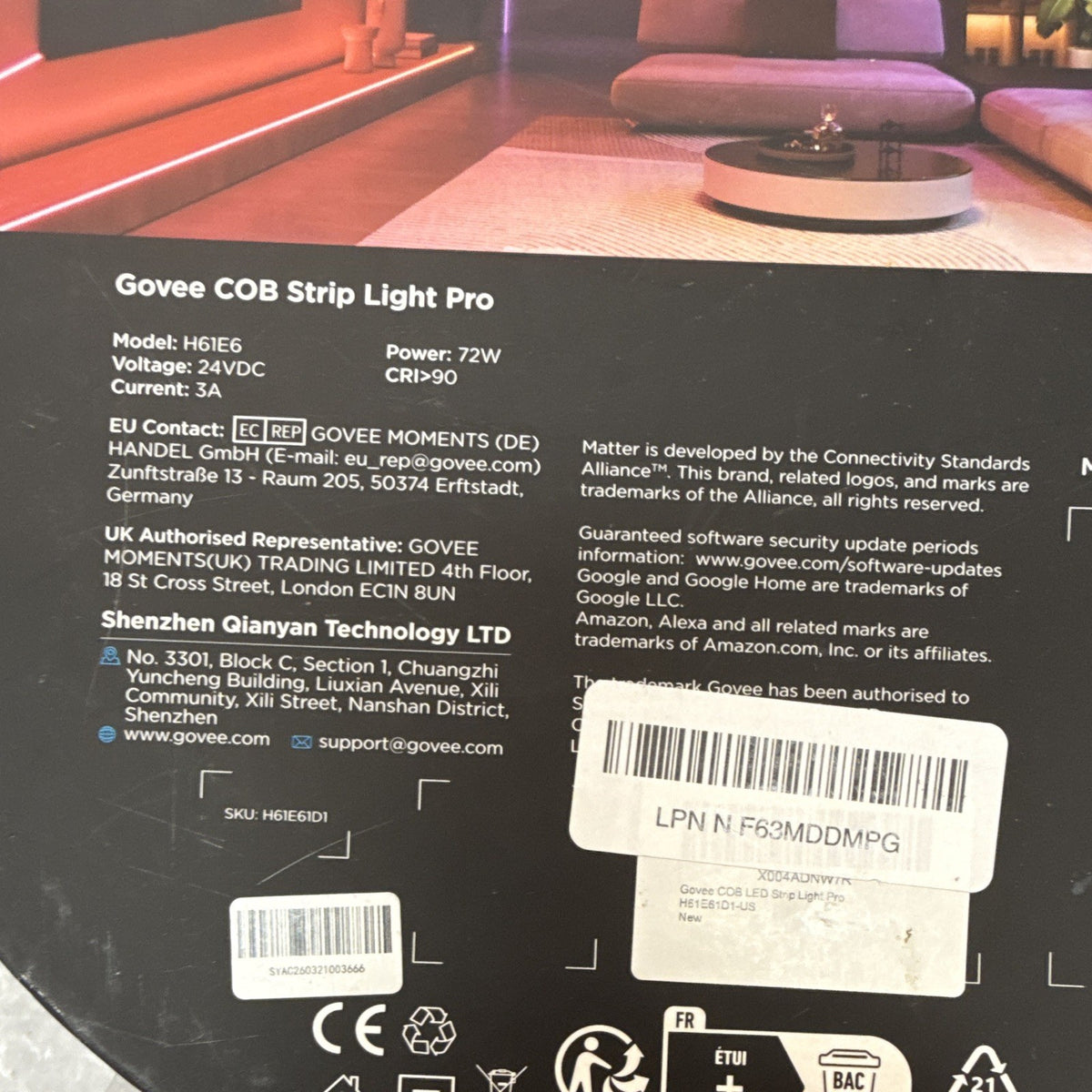 Govee COB RGBIC+W Smart LED Light Strip 5m 16.4ft Matter H61E6