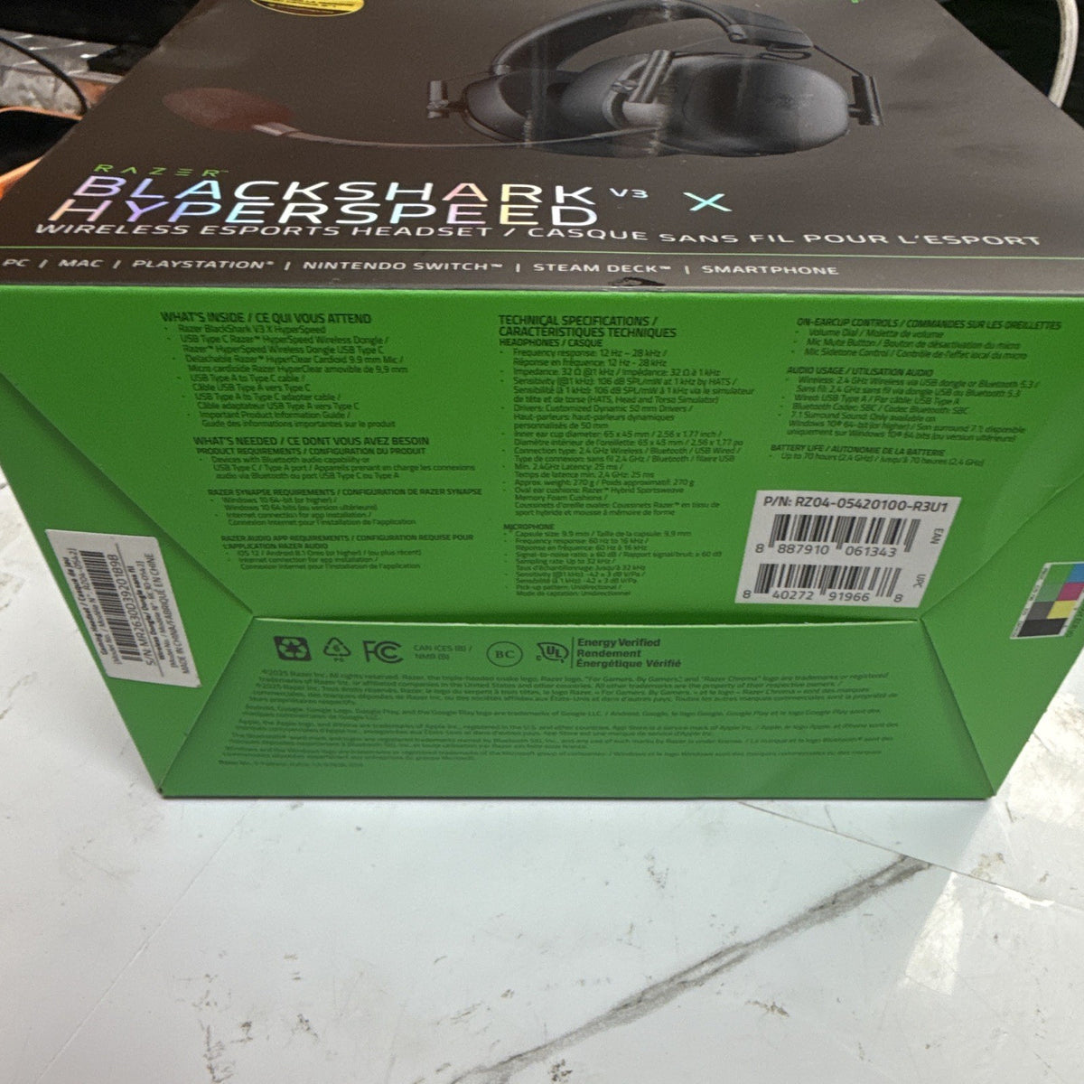 Razer BlackShark V3 X HyperSpeed Wireless 7.1 Detachable Boom Mic Black