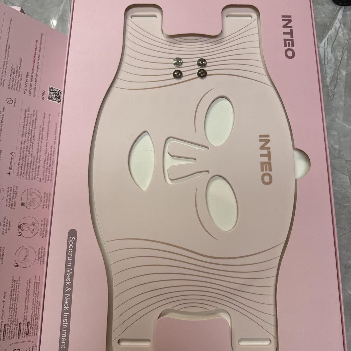 INTEO Cordless Portable LED Light Therapy Mask for Face & Neck, Pink