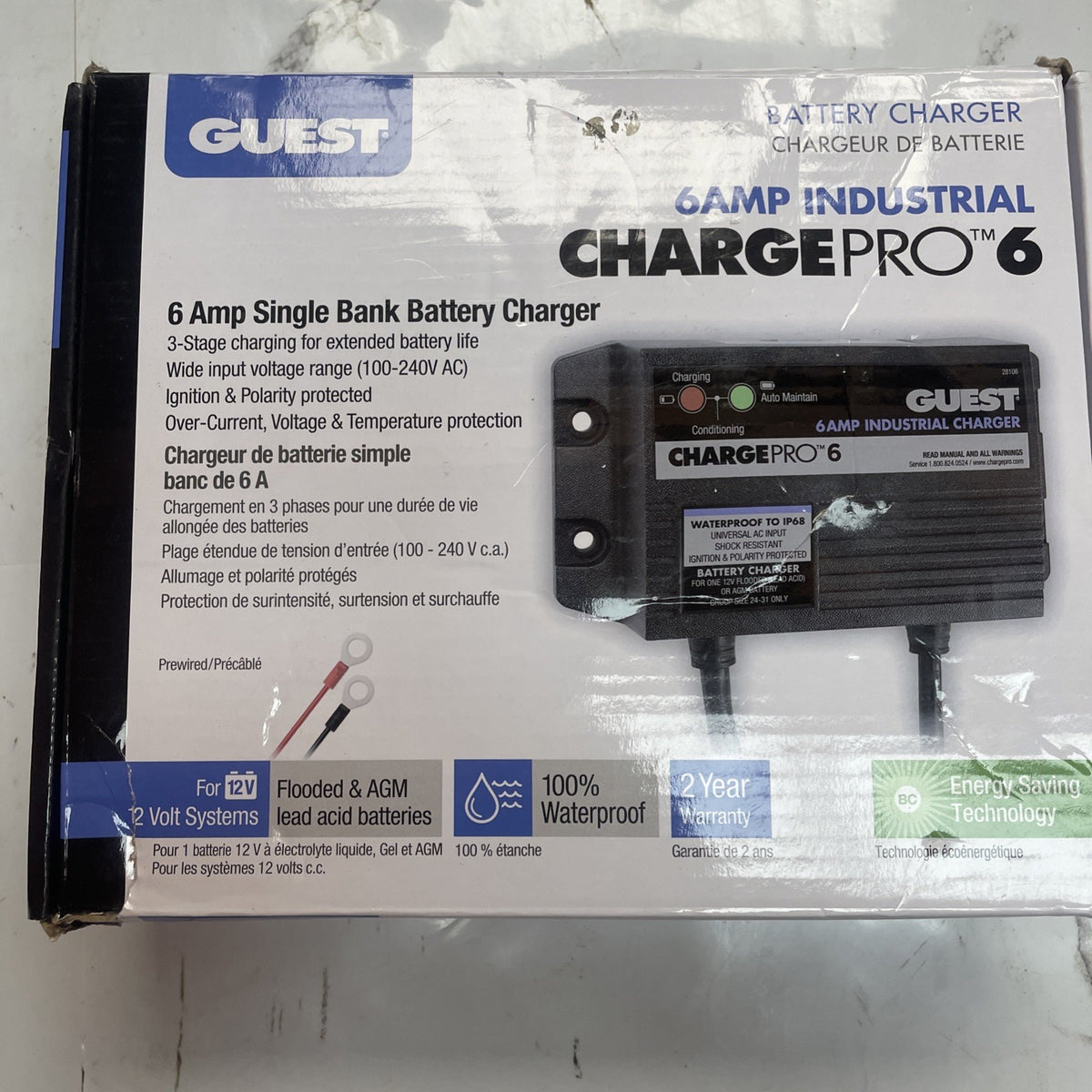 GUEST CHARGE PRO 6 AMP INDUSTRIAL / MARINE/ BATTERY CHARGER 1 BANK 12V ON BOARD