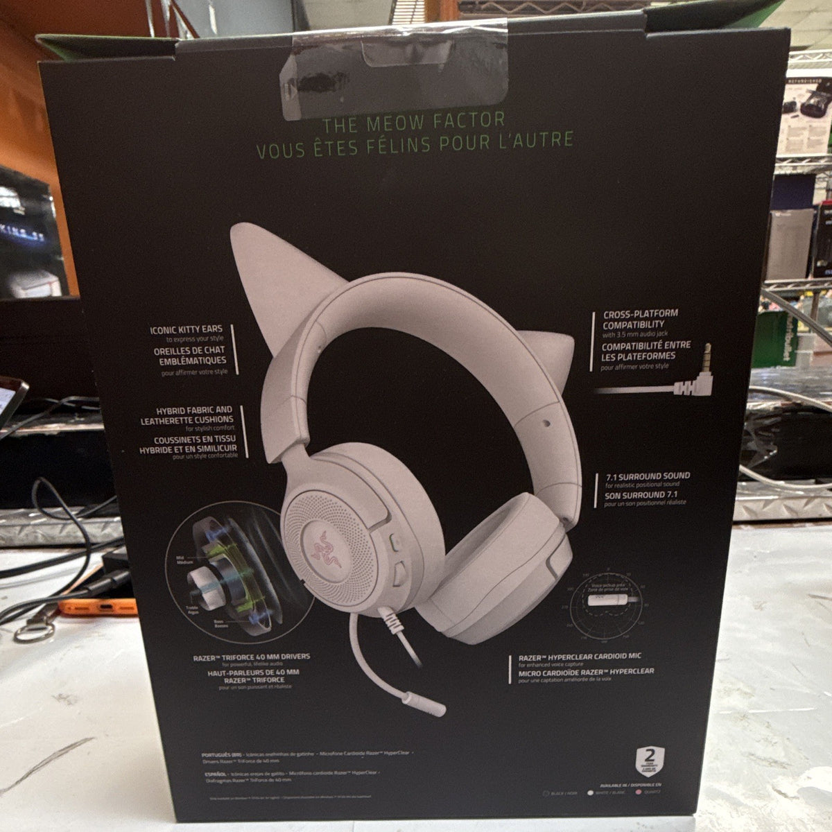 Razer Kraken Kitty V3 X White 3.5mm Surround Sound Boom Mic 2m Cable