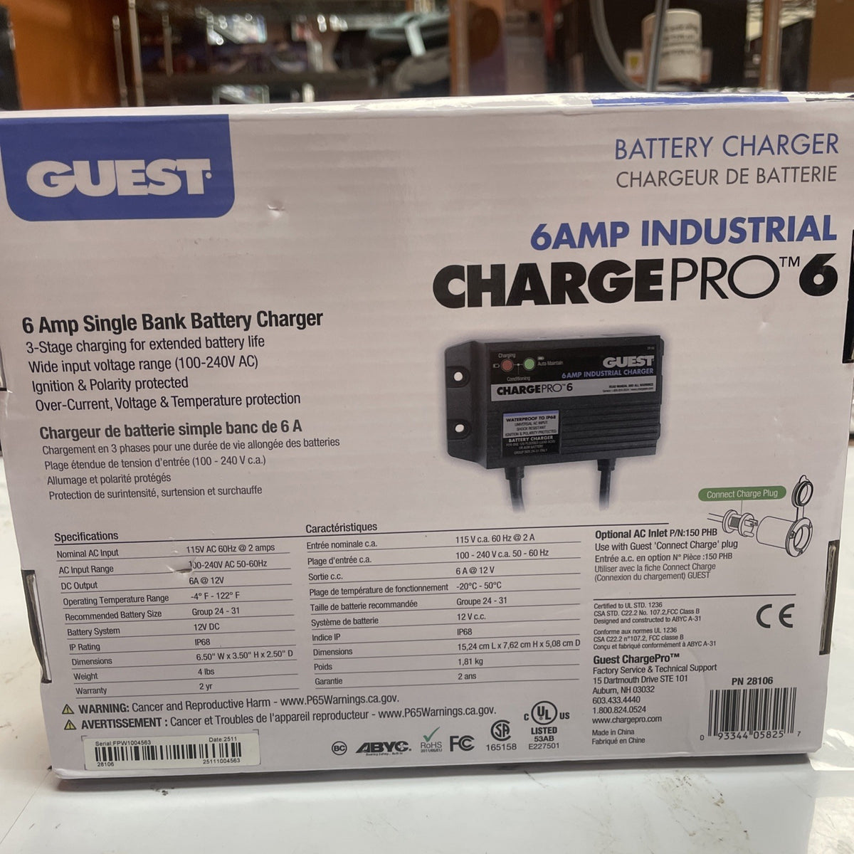 GUEST CHARGE PRO 6 AMP INDUSTRIAL / MARINE/ BATTERY CHARGER 1 BANK 12V ON BOARD