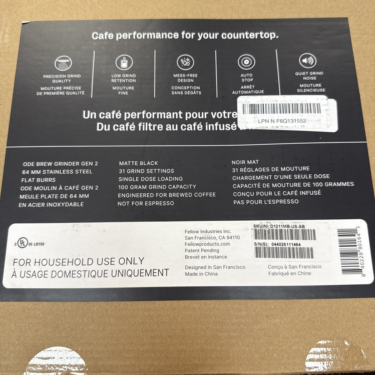 Fellow Ode Gen 2 64mm Flat Burr Coffee Grinder Electric, Single Dose