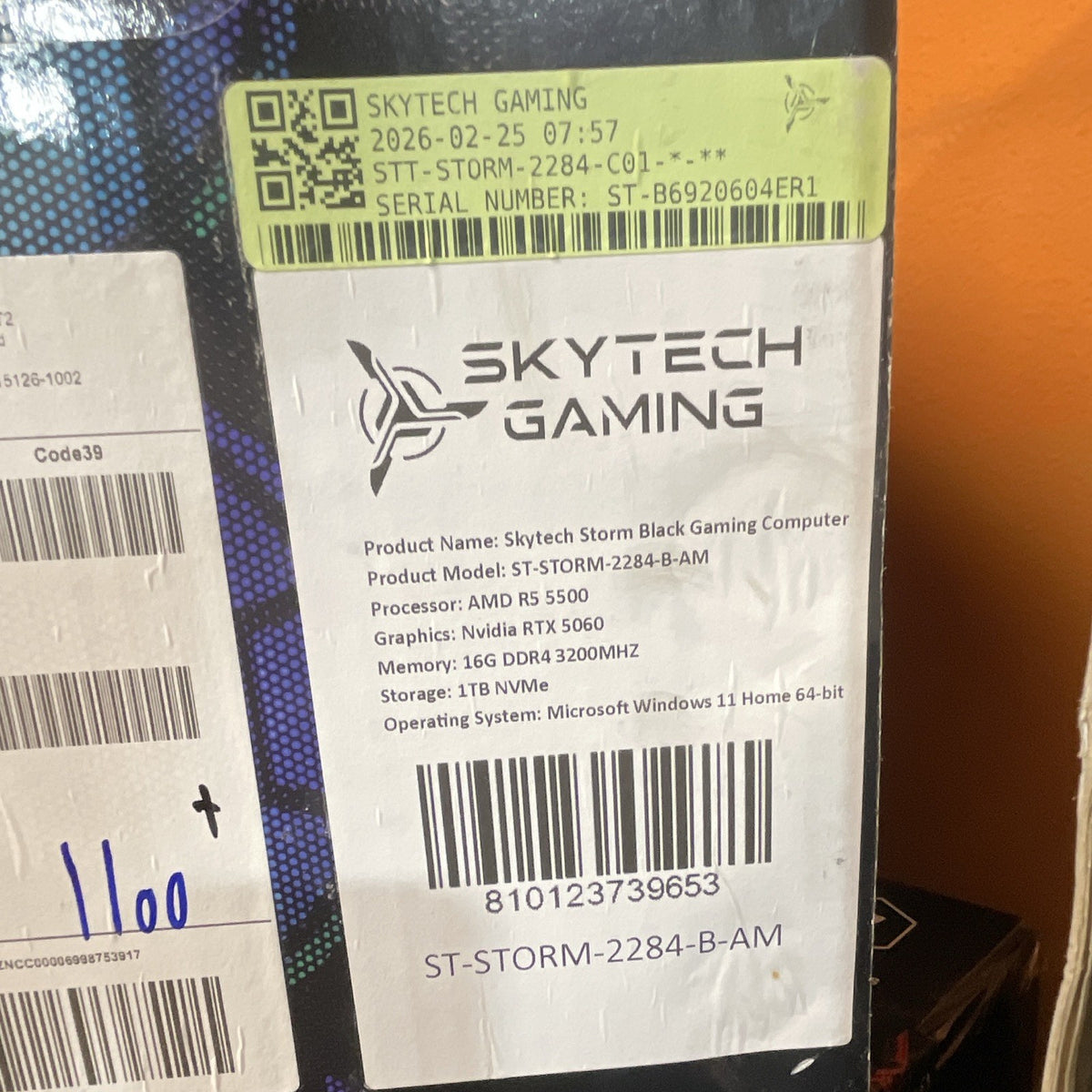 Sky tech Storm Black Gaming Computer AMD R5 5500 Nvidia RTX 5060 Memory 16G DDR4