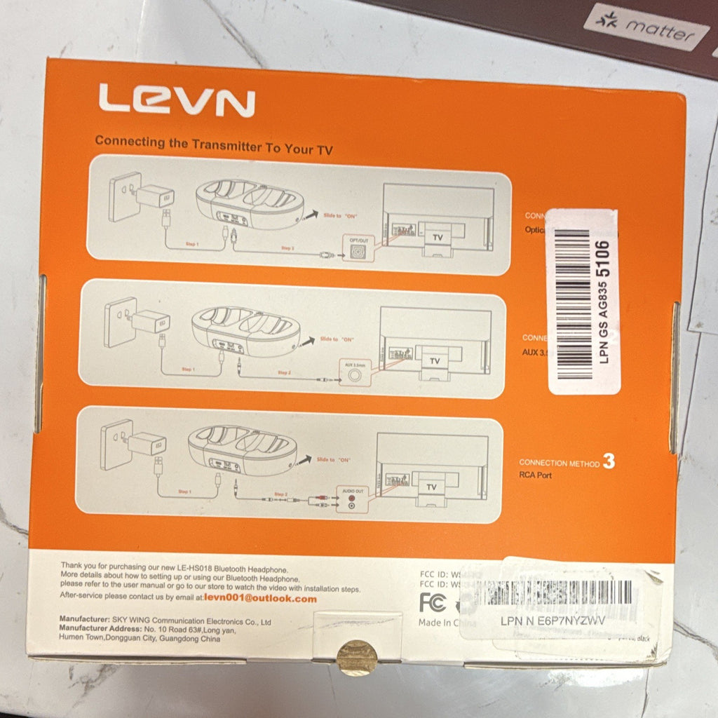 LEVN LE-HS018 Bluetooth Headphones w/ Transmitter Charging Dock