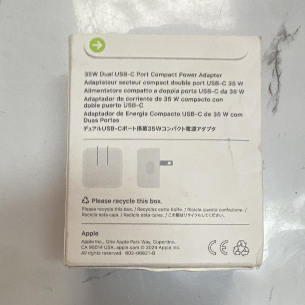 Apple Dual USB-C 35W Compact Power Adapter Charger, White - For Apple Universal