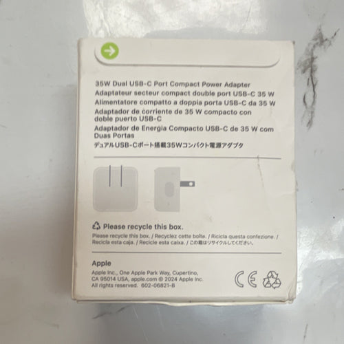 Apple Dual USB-C 35W Compact Power Adapter Charger, White - For Apple Universal