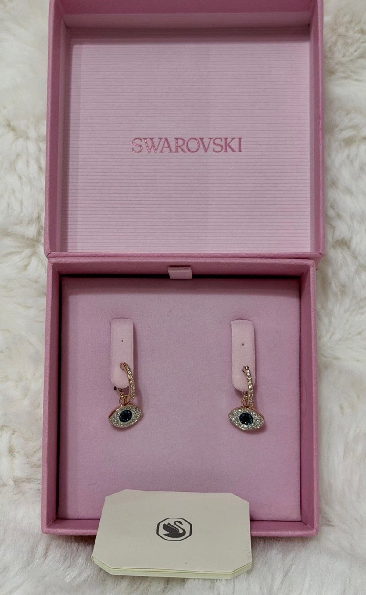 Swarovski Symbolica Evil Eye Hoop Earrings – Blue & Rose Gold Tone
