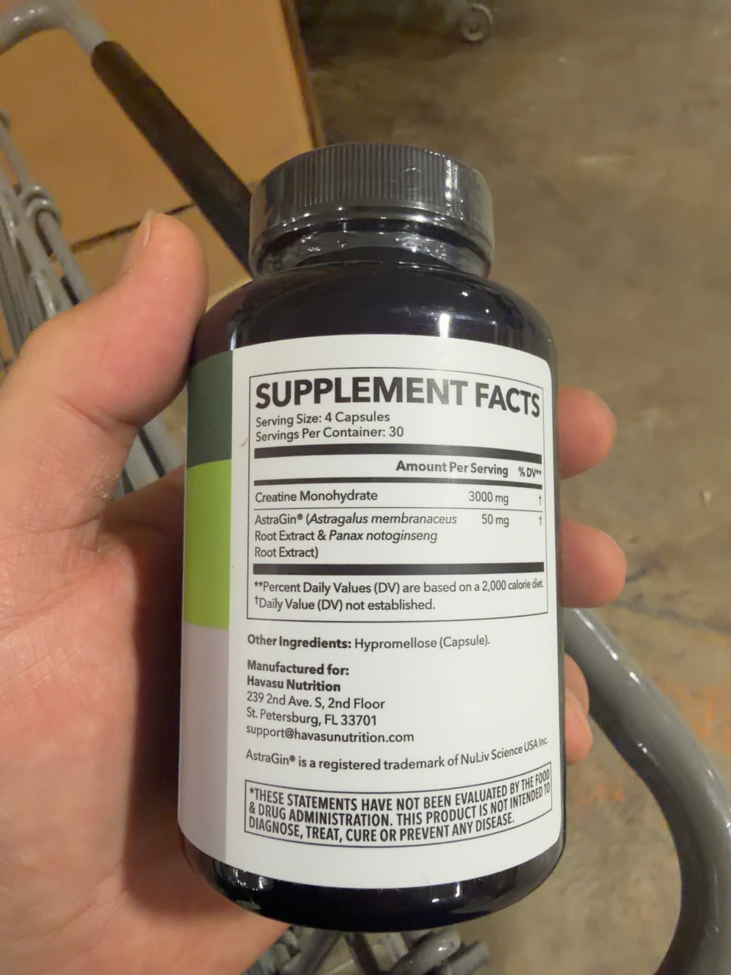 Havasu Nutrition Creatine Monohydrate + AstraGin - supplement facts