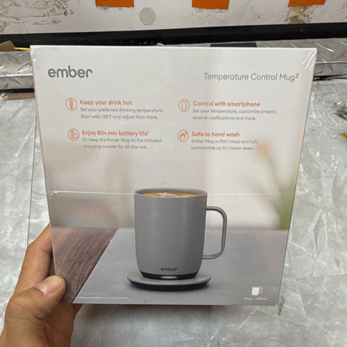Ember Temperature Control Mug 2 Gray 14oz Smart App Control w/ Charging Coaster