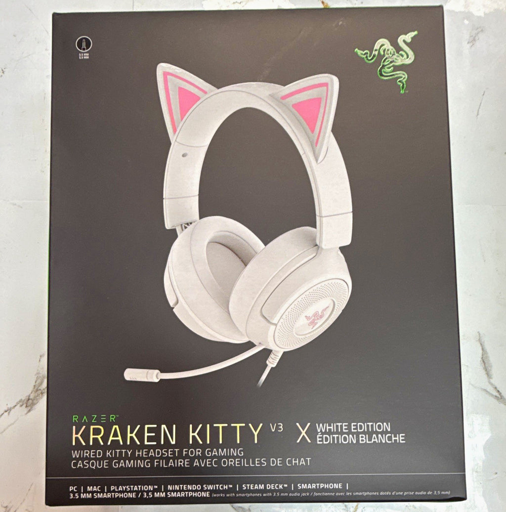 Razer Kraken Kitty V3 X White 3.5mm Surround Sound Boom Mic 2m Cable